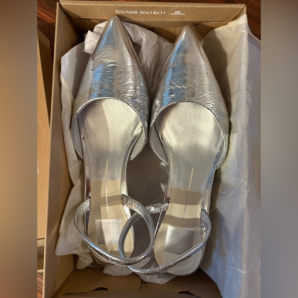 Dolce Vita Corsa Wide Heels Silver Crackled Leather New Sz 8